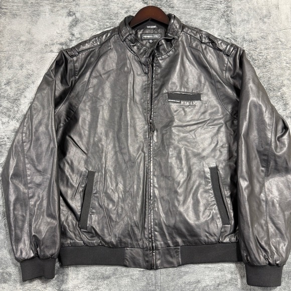 Members Only Faux Leather Racer Jacket Mens XXL Black MM070155